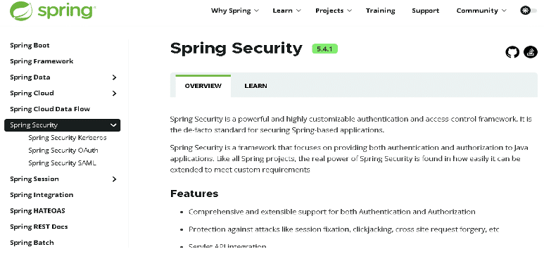 Spring Security framework - List of Most popular Java Frameworks in 2021