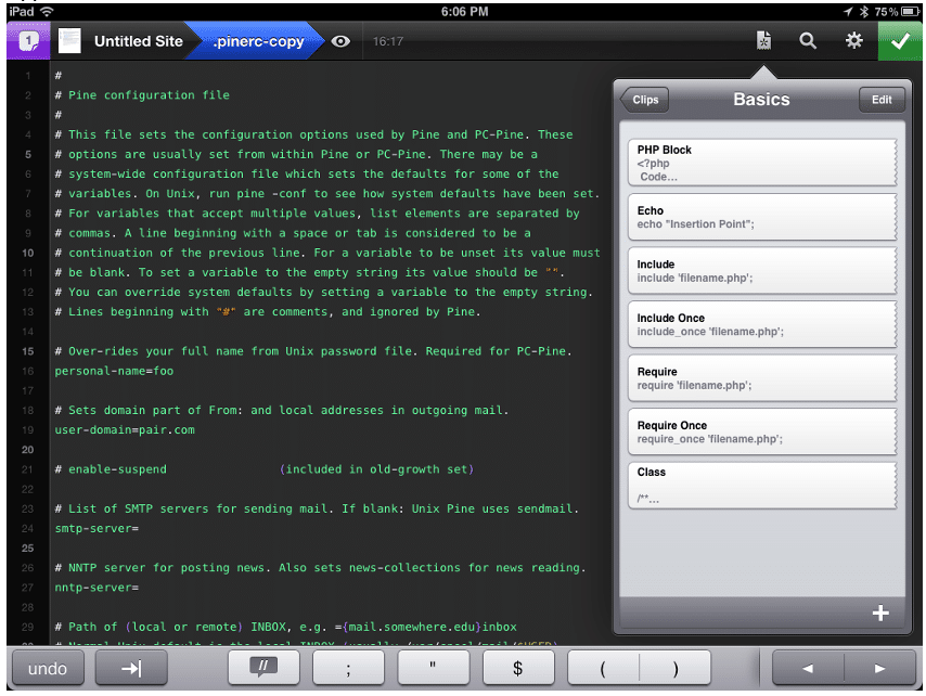 Web programming Code editor for iPad and iPhone
