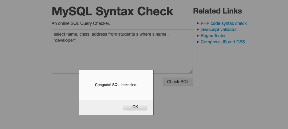 online MySQL Syntax Checker