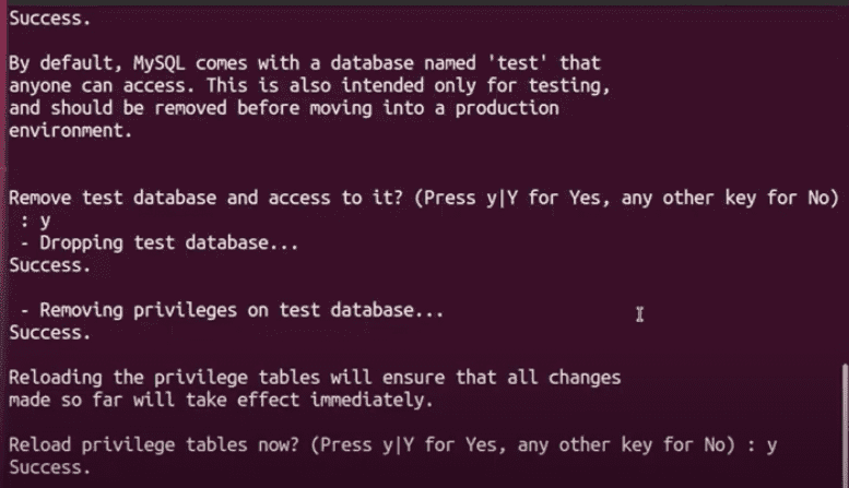 Setup database privileges through terminal