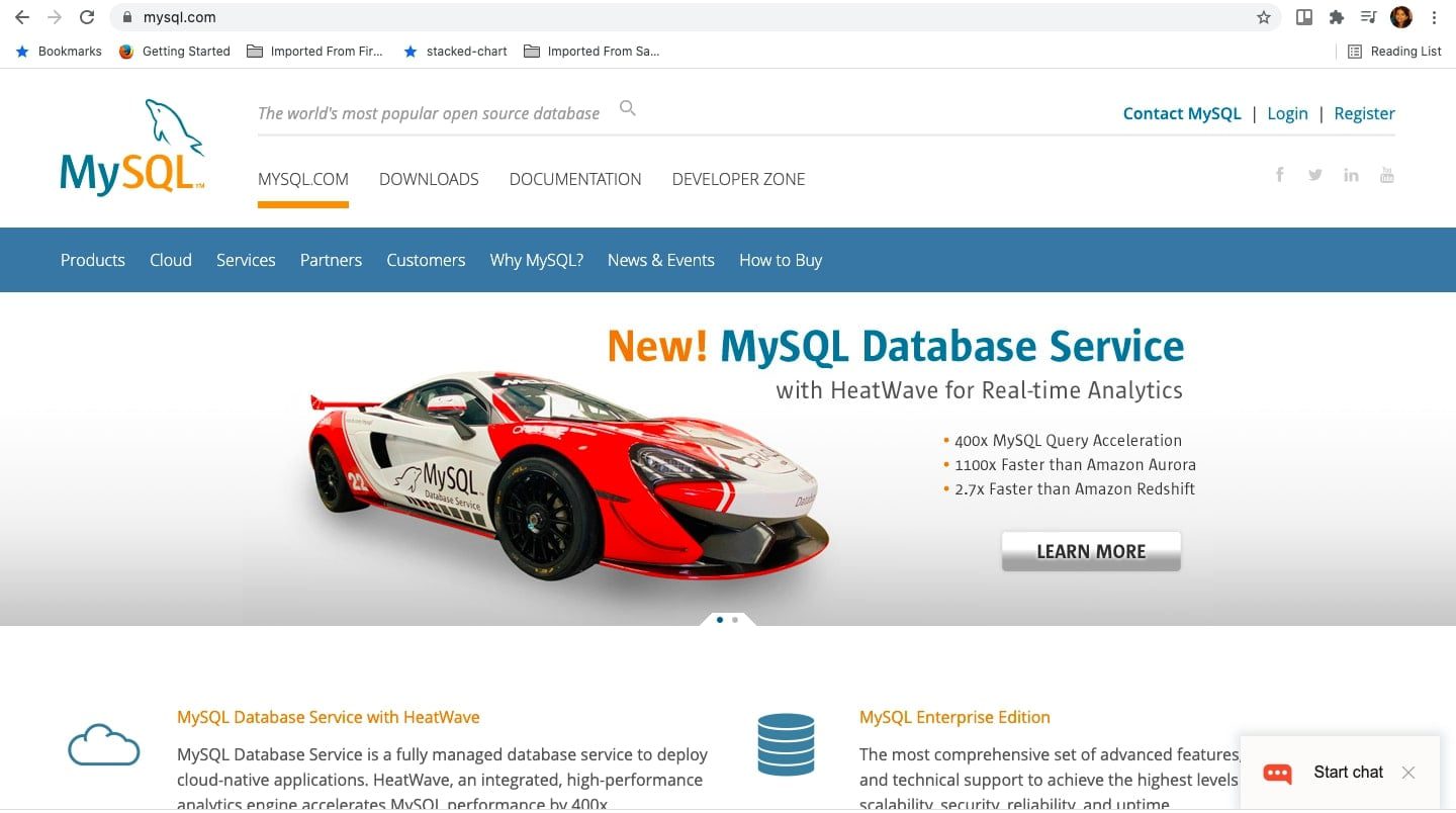 Open MySQL.com website in browser
