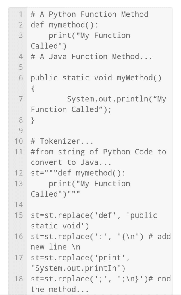 Python to Java code converter